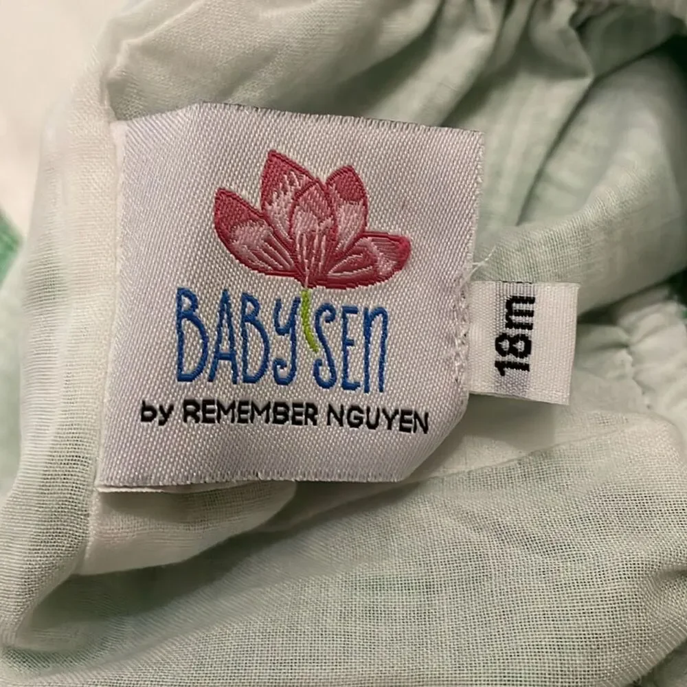 Baby Sen by Remember Nguyen Green Gingham Romper Size 18M Floral Ruffles